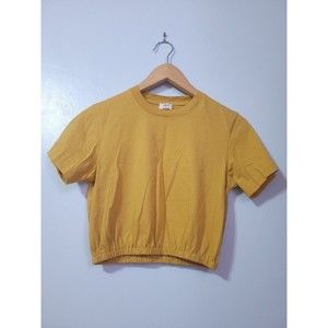 Aritzia WILFRED Piaf Yellow Cotton Jersey Crew Neck Cropped T-Shirt Top XS